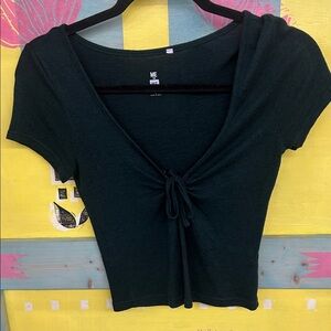 ME to We Makeover Essentials Dark Green Tie-Front Crop Top